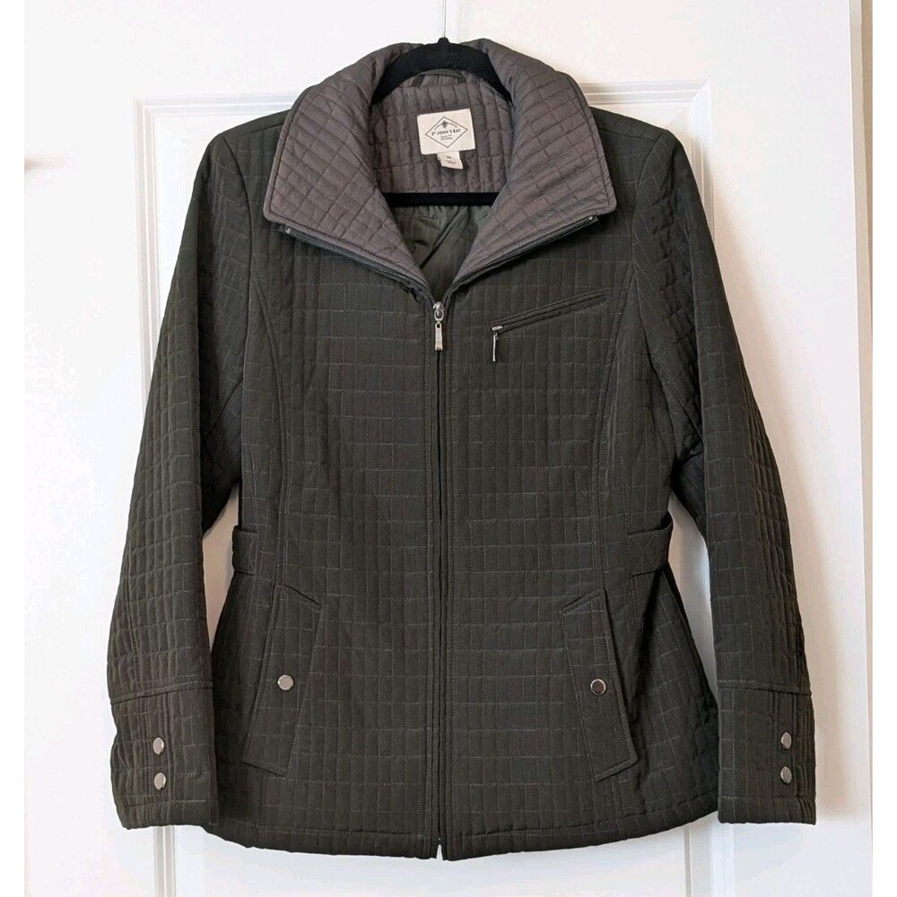 St Johns Bay Women's Size Medium Dark Green Quilted Full Zip Fall Barn Jacket